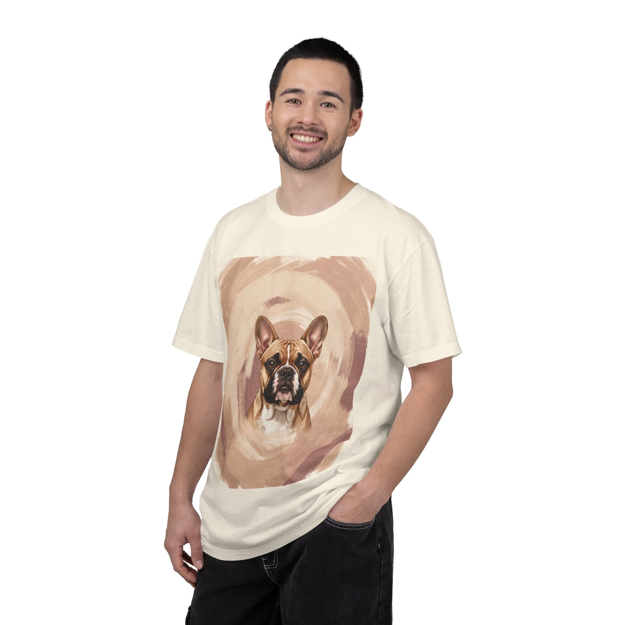 French Bulldog Portrait T-Shirt | Neutral Brushstroke Background